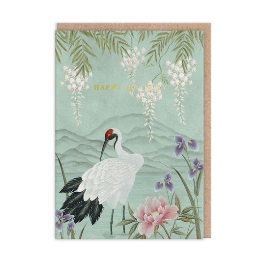 Crane And Mountain Birthday Card