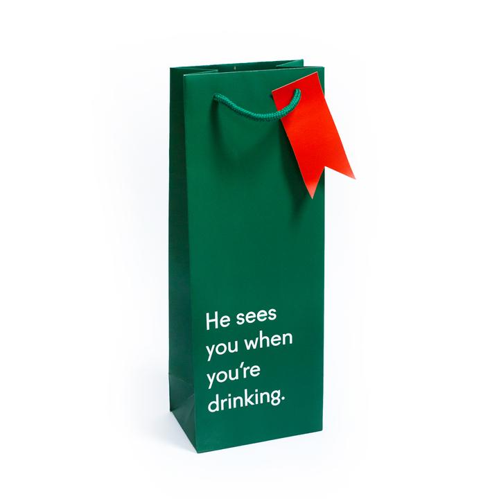 He Sees You When Your'e Drinking Bottle Bag