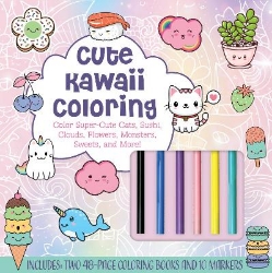 Picture of Cute Kawaii Coloring Kit: Color Super-Cute Cats, Sushi, Clouds, Flowers, Monsters, Sweets, and More! Includes: Two 48-page Coloring Books and 10 Markers