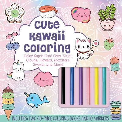 Picture of Cute Kawaii Coloring Kit: Color Super-Cute Cats, Sushi, Clouds, Flowers, Monsters, Sweets, and More! Includes: Two 48-page Coloring Books and 10 Markers