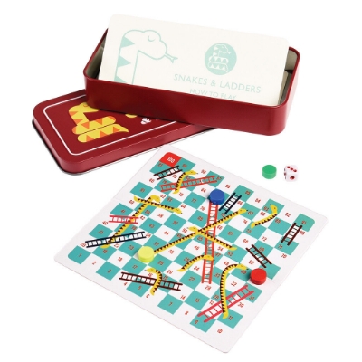 Picture of Travel snakes and ladders game in a tin