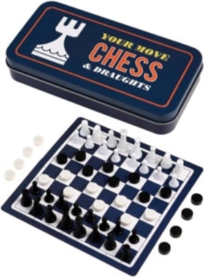 Picture of Travel chess and draughts game in a tin