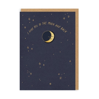 Picture of Moon and Back Enamel Pin Greeting Card