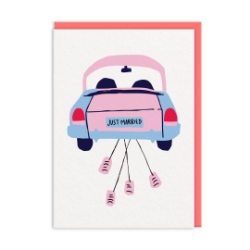 Picture of Car and Cans Just Married Card